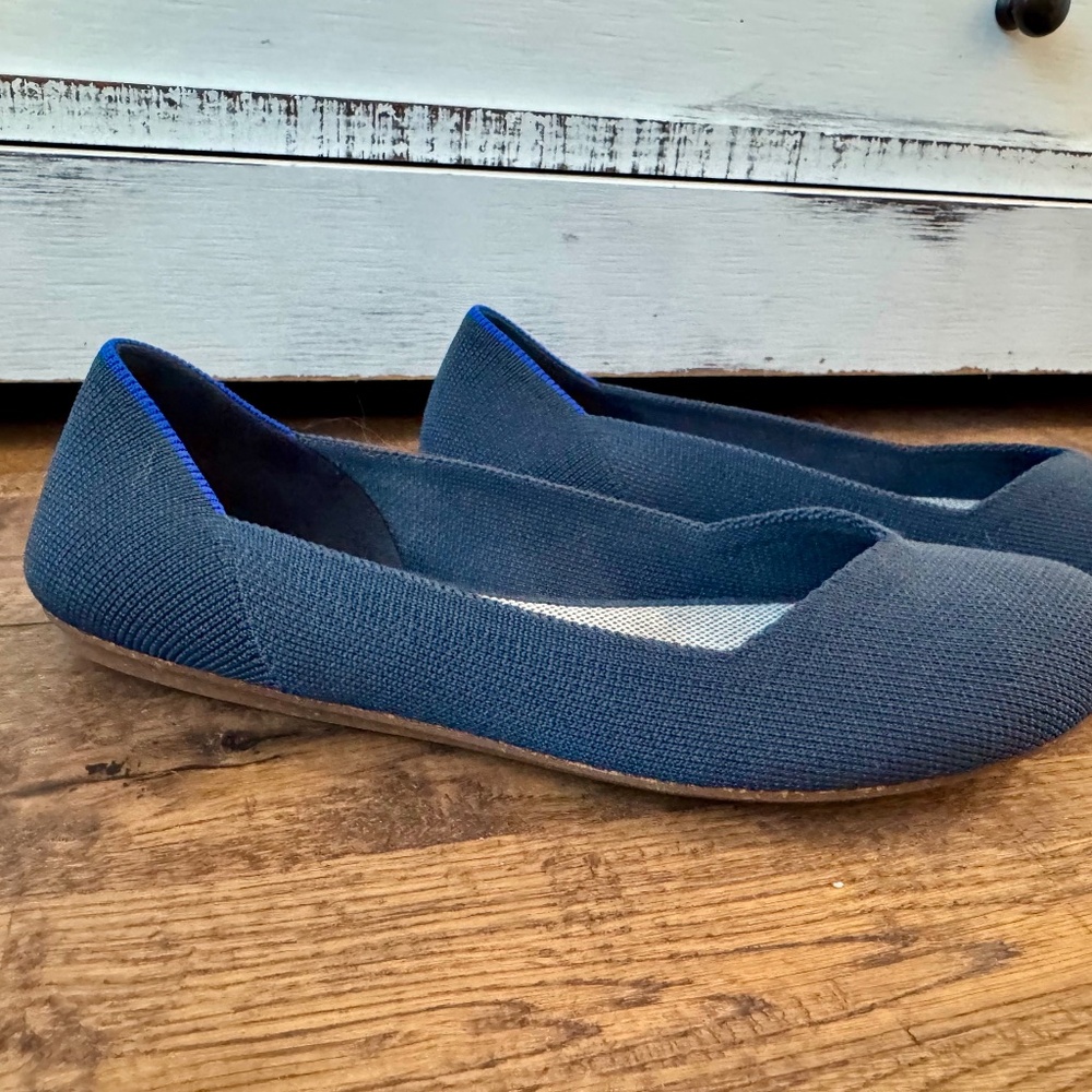 Rothy's The Flat Rounded‎ Shoes Navy Blue Ballet Women's Size 7.5 S